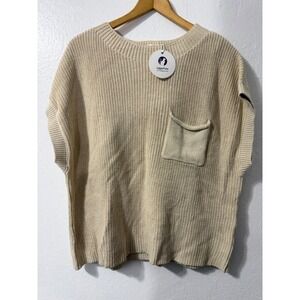 Ugerlov Beige Knit Sleeveless Top XL Pocket Crew Neck Pullover Sweater‎ Vest